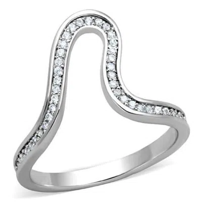 Fashnzfab High Polished (no Plating) Stainless Steel Ring With Aaa Grade Cz In Clear In Silver
