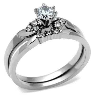Fashnzfab High Polished (no Plating) Stainless Steel Ring With Aaa Grade Cz In Clear In Metallic