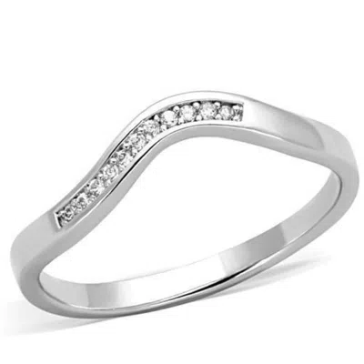 Fashnzfab High Polished (no Plating) Stainless Steel Ring With Aaa Grade Cz In Clear In Silver