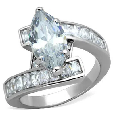 Fashnzfab High Polished (no Plating) Stainless Steel Ring With Aaa Grade Cz In Clear In Metallic