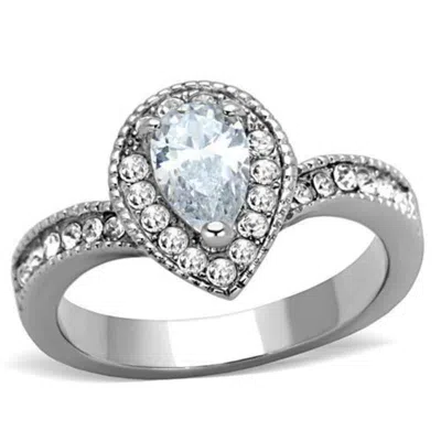 Fashnzfab High Polished (no Plating) Stainless Steel Ring With Aaa Grade Cz In Clear In Metallic