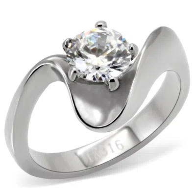 Fashnzfab High Polished (no Plating) Stainless Steel Ring With Aaa Grade Cz In Clear In Silver