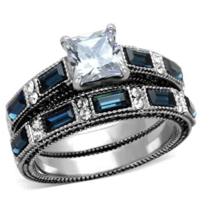 Fashnzfab High Polished (no Plating) Stainless Steel Ring With Aaa Grade Cz In Clear In Multi