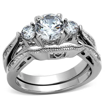 Fashnzfab High Polished (no Plating) Stainless Steel Ring With Aaa Grade Cz In Clear In Multi