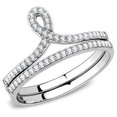 Fashnzfab High Polished (no Plating) Stainless Steel Ring With Aaa Grade Cz In Clear In Multi