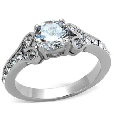 Fashnzfab High Polished (no Plating) Stainless Steel Ring With Aaa Grade Cz In Clear In Multi
