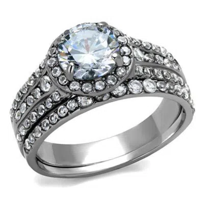 Fashnzfab High Polished (no Plating) Stainless Steel Ring With Aaa Grade Cz In Clear In Multi