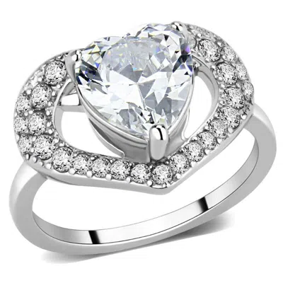 Fashnzfab High Polished (no Plating) Stainless Steel Ring With Aaa Grade Cz In Clear In Multi