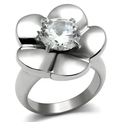Fashnzfab High Polished (no Plating) Stainless Steel Ring With Aaa Grade Cz In Clear In Multi