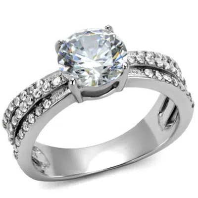 Fashnzfab High Polished (no Plating) Stainless Steel Ring With Aaa Grade Cz In Clear In Neutral