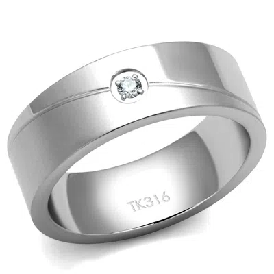 Fashnzfab High Polished (no Plating) Stainless Steel Ring With Aaa Grade Cz In Clear In Neutral
