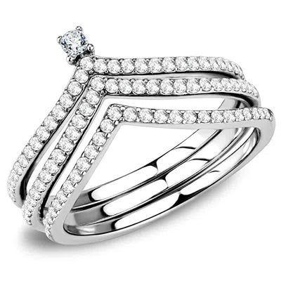 Fashnzfab High Polished (no Plating) Stainless Steel Ring With Aaa Grade Cz In Clear In Neutral
