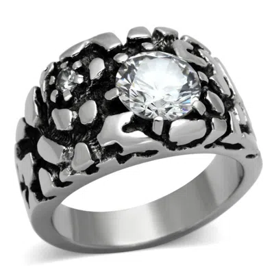 Fashnzfab High Polished (no Plating) Stainless Steel Ring With Aaa Grade Cz In Clear In Neutral