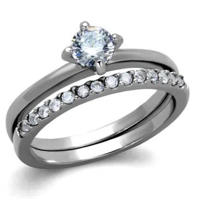 Fashnzfab High Polished (no Plating) Stainless Steel Ring With Aaa Grade Cz In Clear In Neutral