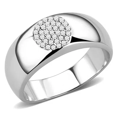 Fashnzfab High Polished (no Plating) Stainless Steel Ring With Aaa Grade Cz In Clear In Neutral