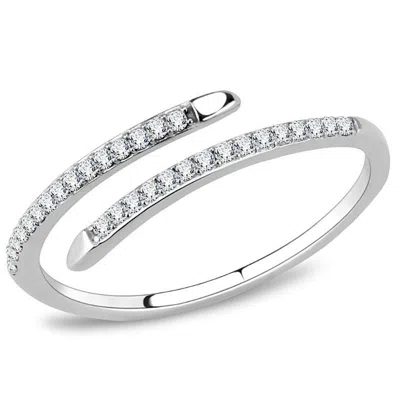 Fashnzfab High Polished (no Plating) Stainless Steel Ring With Aaa Grade Cz In Clear In Neutral