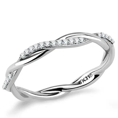 Fashnzfab High Polished (no Plating) Stainless Steel Ring With Aaa Grade Cz In Clear In Neutral