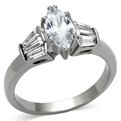 Fashnzfab High Polished (no Plating) Stainless Steel Ring With Aaa Grade Cz In Clear In Orange
