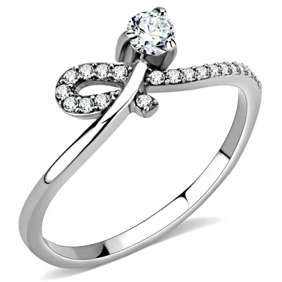 Fashnzfab High Polished (no Plating) Stainless Steel Ring With Aaa Grade Cz In Clear In Orange