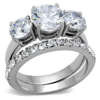 Fashnzfab High Polished (no Plating) Stainless Steel Ring With Aaa Grade Cz In Clear In Orange