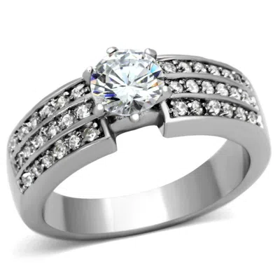 Fashnzfab High Polished (no Plating) Stainless Steel Ring With Aaa Grade Cz In Clear In Orange