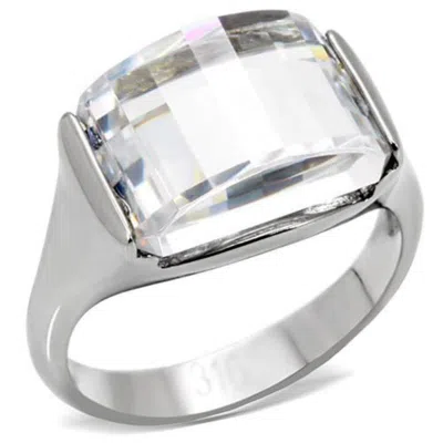 Fashnzfab High Polished (no Plating) Stainless Steel Ring With Aaa Grade Cz In Clear In Pattern