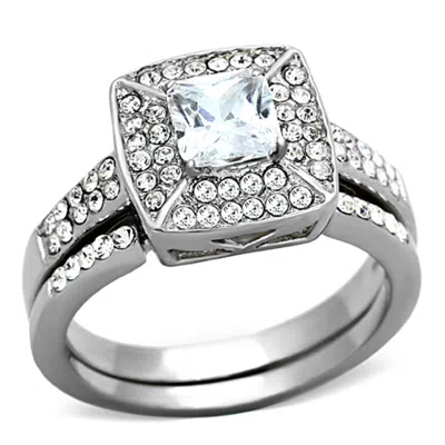 Fashnzfab High Polished (no Plating) Stainless Steel Ring With Aaa Grade Cz In Clear In Pattern