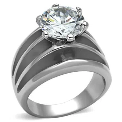 Fashnzfab High Polished (no Plating) Stainless Steel Ring With Aaa Grade Cz In Clea`r In Pattern