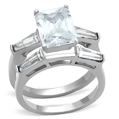 Fashnzfab High Polished (no Plating) Stainless Steel Ring With Aaa Grade Cz In Clear In Pattern