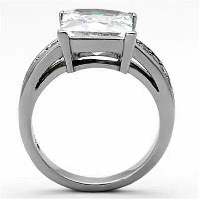 Fashnzfab High Polished (no Plating) Stainless Steel Ring With Aaa Grade Cz In Clear In Pattern