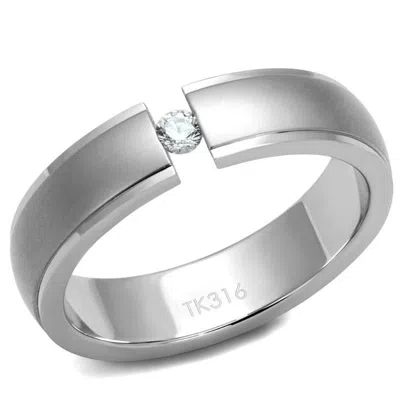 Fashnzfab High Polished (no Plating) Stainless Steel Ring With Aaa Grade Cz In Clear In Pattern