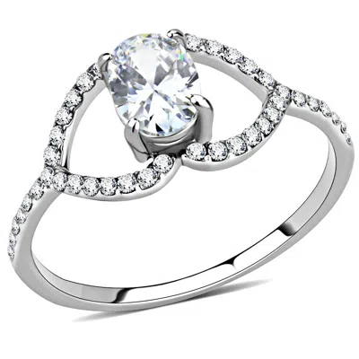 Fashnzfab High Polished (no Plating) Stainless Steel Ring With Aaa Grade Cz In Clear In Pattern