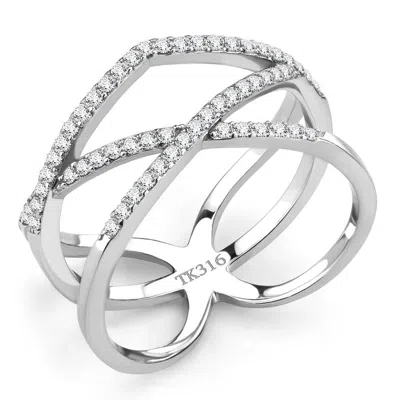 Fashnzfab High Polished (no Plating) Stainless Steel Ring With Aaa Grade Cz In Clear In Pattern