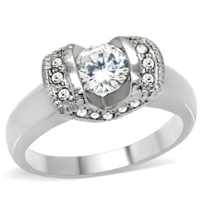 Fashnzfab High Polished (no Plating) Stainless Steel Ring With Aaa Grade Cz In Clear In Pattern