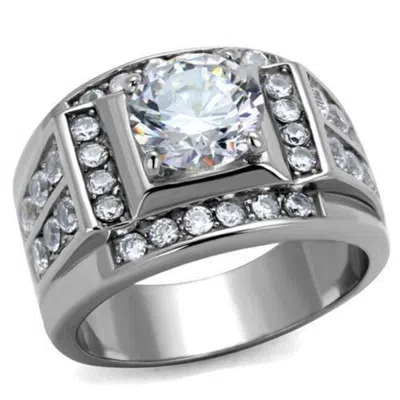Fashnzfab High Polished (no Plating) Stainless Steel Ring With Aaa Grade Cz In Clear In Pattern