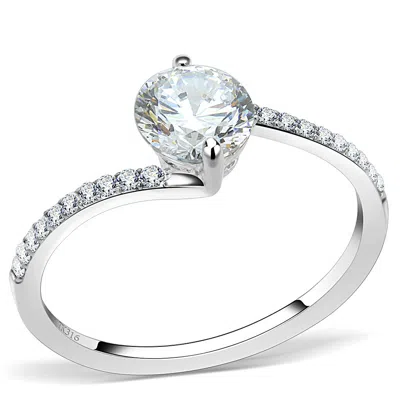 Fashnzfab High Polished (no Plating) Stainless Steel Ring With Aaa Grade Cz In Clear In Pattern