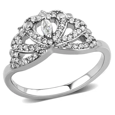 Fashnzfab High Polished (no Plating) Stainless Steel Ring With Aaa Grade Cz In Clear In Pattern