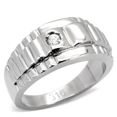 Fashnzfab High Polished (no Plating) Stainless Steel Ring With Aaa Grade Cz In Clear In Pink