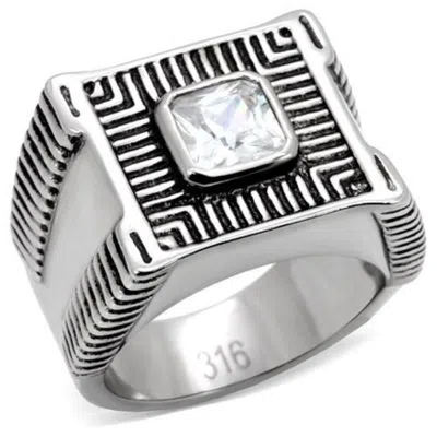 Fashnzfab High Polished (no Plating) Stainless Steel Ring With Aaa Grade Cz In Clear In Pink