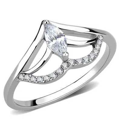 Fashnzfab High Polished (no Plating) Stainless Steel Ring With Aaa Grade Cz In Clear In Pink