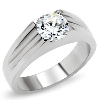 Fashnzfab High Polished (no Plating) Stainless Steel Ring With Aaa Grade Cz In Clear In Pink
