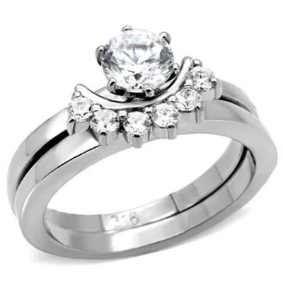 Fashnzfab High Polished (no Plating) Stainless Steel Ring With Aaa Grade Cz In Clear In Purple