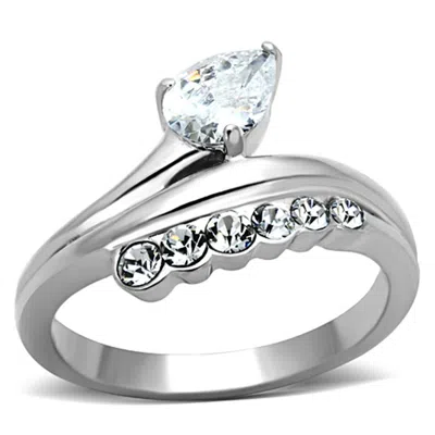 Fashnzfab High Polished (no Plating) Stainless Steel Ring With Aaa Grade Cz In Clear In Purple