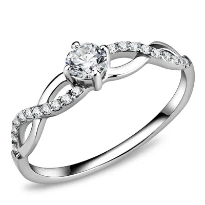 Fashnzfab High Polished (no Plating) Stainless Steel Ring With Aaa Grade Cz In Clear In Purple