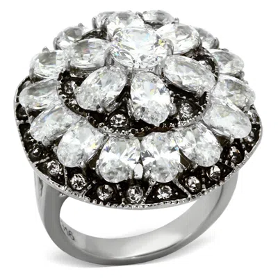 Fashnzfab High Polished (no Plating) Stainless Steel Ring With Aaa Grade Cz In Clear In Red
