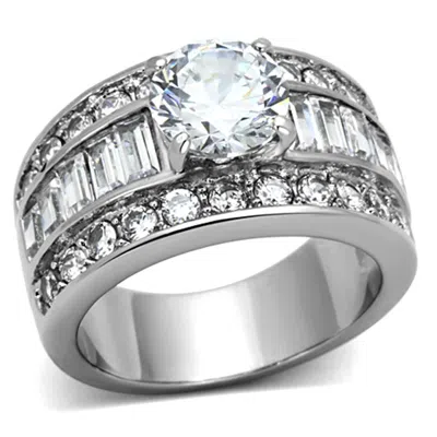 Fashnzfab High Polished (no Plating) Stainless Steel Ring With Aaa Grade Cz In Clear In Red