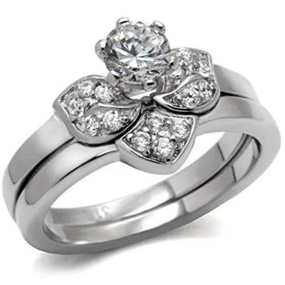 Fashnzfab High Polished (no Plating) Stainless Steel Ring With Aaa Grade Cz In Clear In Red
