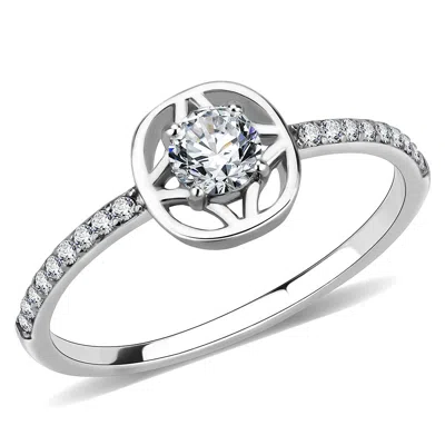 Fashnzfab High Polished (no Plating) Stainless Steel Ring With Aaa Grade Cz In Clear In Red