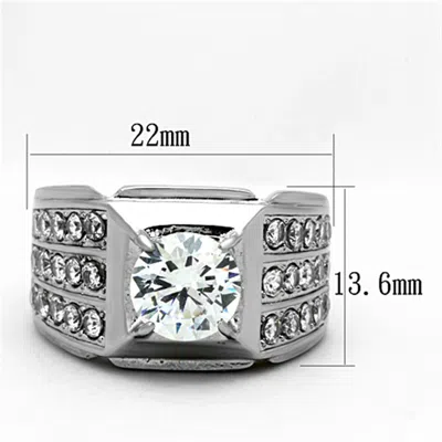 Fashnzfab High Polished (no Plating) Stainless Steel Ring With Aaa Grade Cz In Clear In Silver