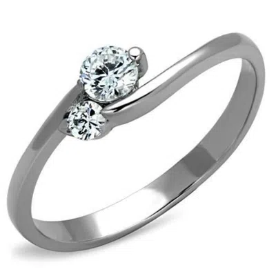 Fashnzfab High Polished (no Plating) Stainless Steel Ring With Aaa Grade Cz In Clear In Silver